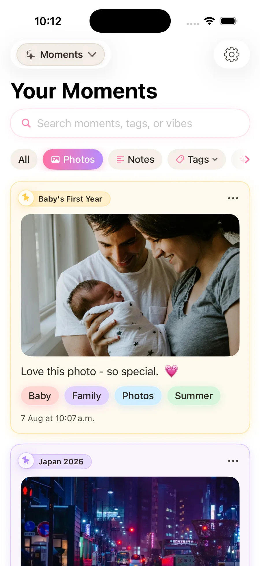 Stillkeep photo journal moments feed with photos, captions and tags